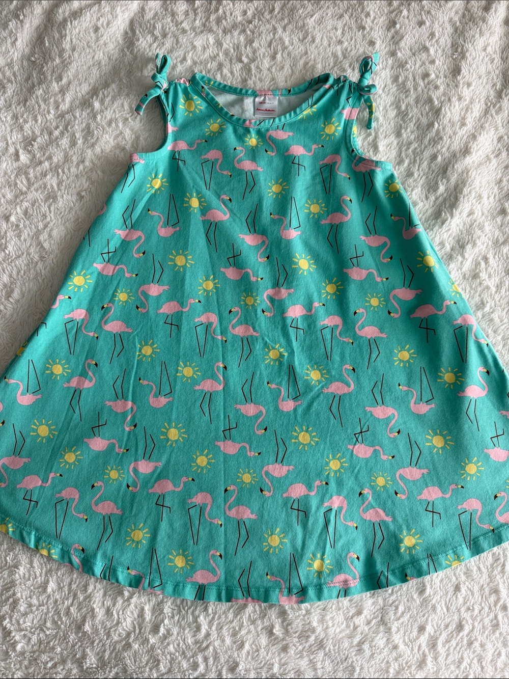 Hanna Andersson girls size 6-7 sleeveless knit pink flamingo print dress summer